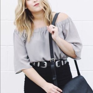Vici Grey Taupe off the shoulder Top | Medium